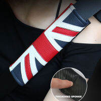 2pcs Leather Car Safety Seat Belt Cover Shoulder Cushion Pad Union Jack Logo For MINI Cooper Clubman Countryman R55 R56 R60 R61 Seat Covers