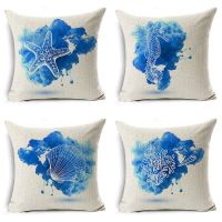 【JH】 Cross-border exclusive marine life pillow seahorse shell cushion linen amazon