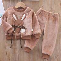 2023 Autumn Winter Baby Boy Girl Clothes Pajamas Set Flannel Fleece Toddler Child Warm Catoon Rabbit Sleepwear Kids Home Suit