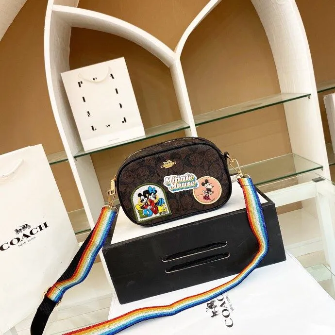 Authentic) 2022 New Original COACH Handbag Women's Pu Leather Cartoon Pattern Rainbow Camera Bag Sling Bag Authentic) 2022 New Original COACH Handbag Women's Pu Leather Cartoon Pattern Rainbow Camera Bag Sling Bag