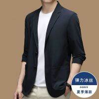 Ready❤ Thin ice silk suit mens business leisure trend solid color薄款冰丝西服男商务休闲潮流纯色防晒服男士透气修身外套guanxi123.sg 4.28