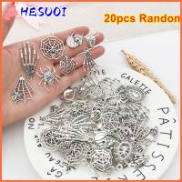 HESUOI 20pcs Random ทำเครื่องประดับ ต่างหู ผี โลหะ แมงมุม เครื่องรางฮาโลวีน จี้ กะโหลกศีรษะ โครงกระดูก