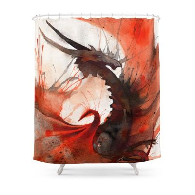 Ink Dragon Red Shower Curtain With Hooks Home Decor Waterproof Bath Creative Personality 3D Print Bathroom Curtains