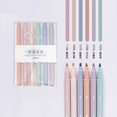 【cw】 6 Pcs/Set headed Highlighter Pens Kawaii Student Fluorescent Markers Textbook Highlighters School Stationery Supplies