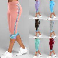 【ร้อน】กางเกงคาปรีผู้หญิง Leggings กีฬาผู้หญิง39; S ออกกำลังกายวิ่ง3/4เลคกิ้งเย็บปะติดปะต่อกันเอวสูงกางเกง Jeggings ผอม