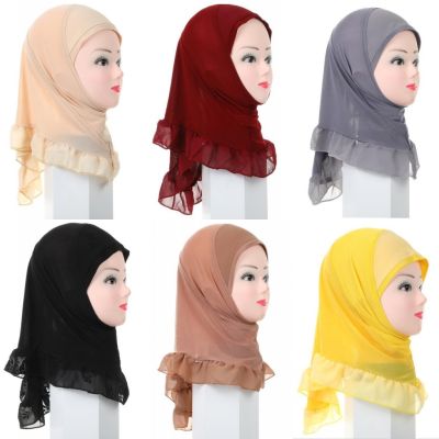 【YF】 Muslim Kids Girls Hijab Amira Scarf One Piece Turban Hat Underscarf Instant Ready To Wear Head Wrap Shawl Ramadan Arab