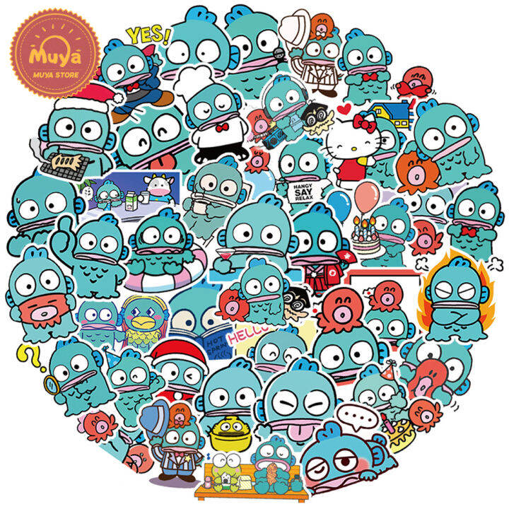 muya-50pcs-sanrio-hankyodon-stickers-waterproof-cartoon-vinyl-stickers-for-laptop