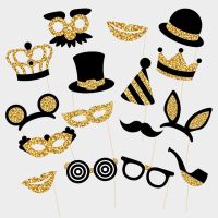 16Pcs Birthday Photo Booth Props Gold Wedding Prom Decorations Adult Kid Favors Supplies of Hats Wine