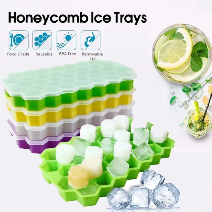 Silicone Ice Tray with lids 37 Grid Ice Maker Honeycomb Design Mold ...