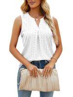 【HOT】❁♟ s Loose Color Eyelet Hollowed Out Sleeveless V-Neck Clubwear Camisole