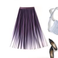 Gradient Folds Chic Casual Elastic High Waist A-line Loose Womens Skirt Korean Fashion Mid-Calf Long Skirts For Women 2023