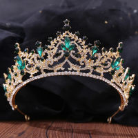 บาร็อค R Emas Warna Kristal Daun Pengantin Tiaras Mahkota Rhinestone Diadem Tudung Tiara Ikat Kepala Akori Perkahwinan