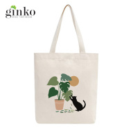 Nhiều mẫu Túi tote vải mộc GINKO dây kéo in hình Cat With Monstera Leaf thumbnail