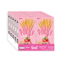 กูลิโกะ ป๊อกกี้ บิสกิตแท่ง รสสตรอเบอร์รี่ 47 กรัม x 10 กล่อง - Glico Pocky Strawberry Biscuit Sticks 47 g x 10 Packs