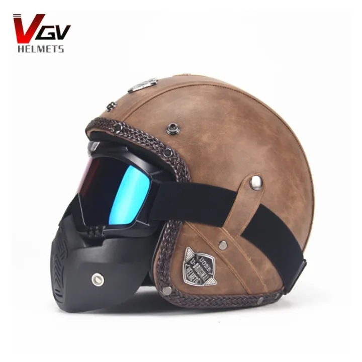 AMOTOR VGV Retro Harley Helmet with ICC Motorcycle Electric Helmet ...