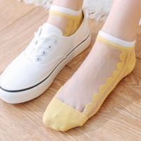 5 Pairs Woman No Show Silk Socks Summer Cotton Bottom Transparent Shallow Mouth Thin Non-Slip Breathable Invisible Ankle Socks Socks Tights