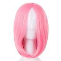 Fei-Show Synthetic Bob Short Pink Wavy Wig Picture Like Bangs with Heat Resistant Fiber Cosplay Party Salon Hair Wig  Hair Extensions Pads