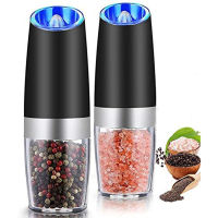 2021Black Electric Pepper Grinder Set Automatic Gravity Operation Seasoning Masher Shaker Kitchen Salt Spice Grinding Tools with Led