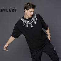 DAVIE JONES เสื้อยืดโอเวอร์ไซส์ พิมพ์ลาย สีดำ Graphic Print Oversized Extra T-Shirt in black WA0170BK