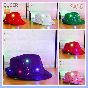 Black Fishing Hat Kids LED Sequin Glow Jazz Hat Performance