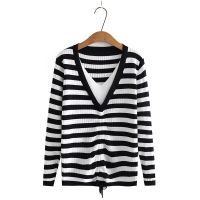 【มีไซส์ใหญ่】Plus Size XL-4XL Womens V-neck False Two Pieces Autumn Winter Sweaters Long Sleeved Striped Slim Pullovers Large Size Outerwear