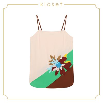 Kloset Embellished Color Block Top (SS19-T004) เสื้อผ้าผู้หญิง เสื้อผ้าแฟชั่น เสื้อสายเดี่ยว เสื้อตักต่อ เสื้อปักลาย