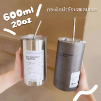 Ins 304 แก้วกระติกน้ําร้อน สแตนเลส ขนาด 600 มล สไตล์อเมริกันสําหรับรถยนต์ กระติกน้ําร้อน กาแฟ สเตนเลส ความจุขนาดใหญ่