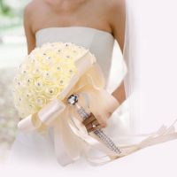 【LZ】✸♣✟  Buquê de casamento romântico artificial bouquet de noiva para a noiva da dama de honra espuma rosa flor cristal buquê para a decoração do casamento