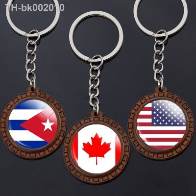 ☃❀ Flag Key Chains North America Canada America Mexico Jamaica Bahamas Cuba Barbados Flag Glass Dome Keychain Wooden Trinket