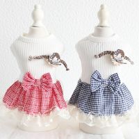 Lace Grid Bow With Girl Dog Dress Pet Products Summer 100% Cotton Clothing For Dogs Chihuahua Teddy Pet Puppy Dog Clothes 2020 Dresses