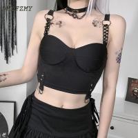 DMLFZMY 2022 y Metal Chain Black Camisole Gothic Sleeveless Bodycon Corset Tops Women Streetwear Backless Summer Camisoles