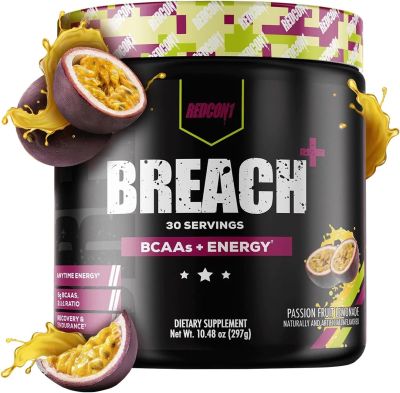 REDCON1 Breach+ Energy, (30 Servings) Sugar Free BCAA with 175 mg of Caffeine Essential Amino Acids, L-Leucine, L-Isoleucine &amp; L-Valine - BCAA Powder focus, energy, and muscle recovery บีซีเอเอ อะมิโน
