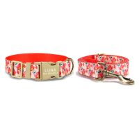 ปลอกคอสัตว์เลี้ยงส่วนบุคคลป้ายชื่อที่กำหนดเอง ID ปรับสีชมพู Rose Soft Fiber Cat Dog Collars Lead Leash