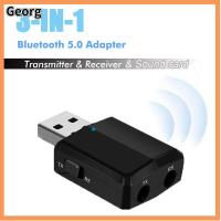 GEORG มินิ Dongle ไร้สาย สเตอริโอ 3.5 มม. เครื่องส่งสัญญาณ USB เครื่องรับเสียงเพลง อะแดปเตอร์ Bluetooth 5.0 3 ใน 1 การ์ดเสียง