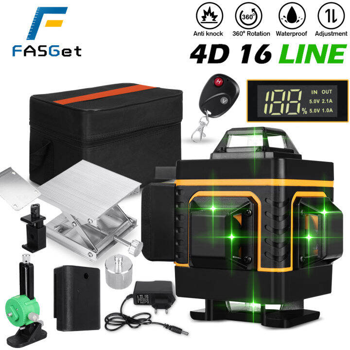 FASGet 16 Lines 4D 360° Lasers Level Self Leveling Line Holder Tool