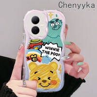 เคส Chenyyka สำหรับ VIVO Y76 Y76s Y74s 5G Y36 Y77 Y77E 5G Y78 Y78 5G + 5G IQOO Z6 Lite 5G เคสน่ารักวินนีช้อนส้อมมีดหมีพูห์เนื้อครีมใสเคสมือถือคลื่นขอบซิลิโคนกันกระแทกป้องกันเลนส์กล้องเคสนิ่มแบบใส