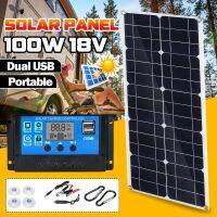 100W 18V MonocrystalineSolar Panel Dual 12V/5V DC USB Outdoor Car RV Rechargeable Kit with 10A Solar Controller Cables