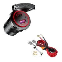 4X PD Type C USB Car Charger and QC 3.0 Quick Charger 12V Power Outlet Socket with ON/Off Switch ,Red