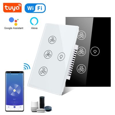 Tuya WiFi Ceiling Fan Light Smart Switch Touch Interruptor Smart Home App Control Voice Work With Alexa Various Speed Regulation
