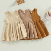 Infant Baby Kids Girl Solid Dress Sleeveless Crew Neck Solid Summer A-line Dress for Casual Daily 6M-4T