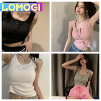 LOMOGI เสื้อครอปเสื้อเชิ้ตตัวในเสื้อแขนกุดของผู้หญิงสไตล์เกาหลี