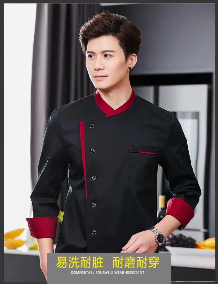 QWA Long Sleeve Man Western Restaurant Chef Jacket Woman Cafe Kitchen Work  Wear Bakery Cooking Tops Fast Food Chef Uniform (Color : Blue, Size 