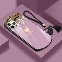 เคสโทรศัพท์กระจกเทมเปอร์รูปหัวใจรูปไข่น่ารักหรูหราสำหรับ iPhone 14 13 12 11 Pro Max XS XR X SE 8 7 Plus ฝาครอบมีสายคล้องกระจก