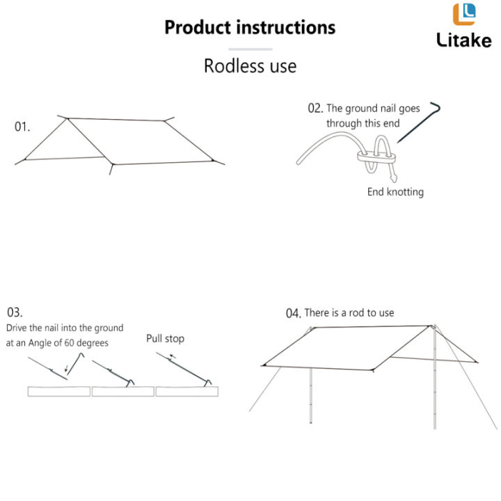 litake-เต็นท์กันน้ำผ้าใบกันน้ำพร้อมหมุดยึดเสากันลมอเนกประสงค์เบาพิเศษผ้าใบกันน้ำเหมาะสำหรับเต็นท์