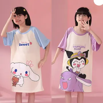 Anime Sanrioed My Melody Cinnamoroll Kuromi Cute Girl Home Clothes Pajama  Skirt Kawaii Cartoon Loose Comfortable Nightdress