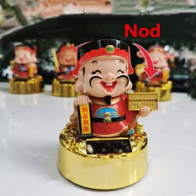 Battery-free God of Wealth Mascot Home Furnishing Desktop Decoration Car Interior Feng Shui Decor Solar Fortune God Statue Model