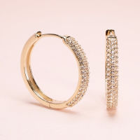 Grace Fine Jewelry ต่างหูห่วงทองแท้9K Thick hoops Pave  With White Sapphire Big size