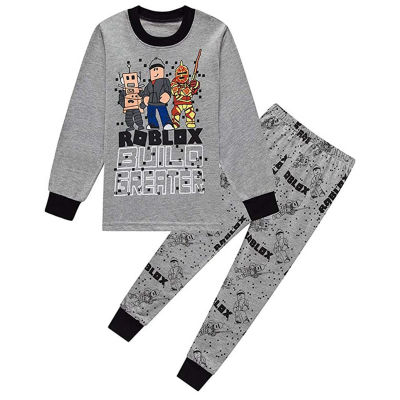 Robloxing Boy Home Service Suit Underwear Cartoon Clothes Long-Sleeved Trousers Child Nightclothes Indoor Cotton Sleepwear