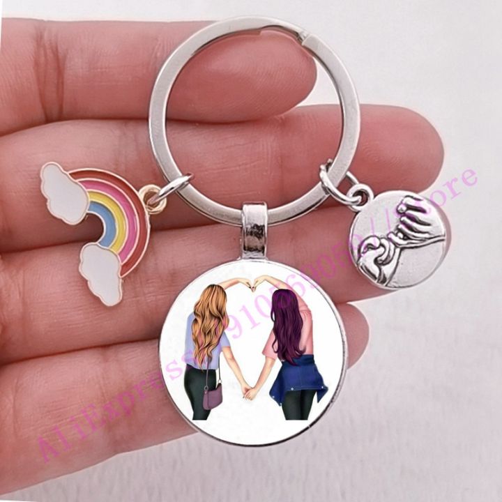 best-friend-sister-gift-sisters-friendship-photo-key-ring-for-best-friend-enamel-rainbow-charm-keychain-best-friend-keyring-gift-key-chains