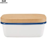 Butter Box Dishes Enamel Butter Container Plates Tray With Wooden Lid Cover Black High Quality White Storage Box High Quality